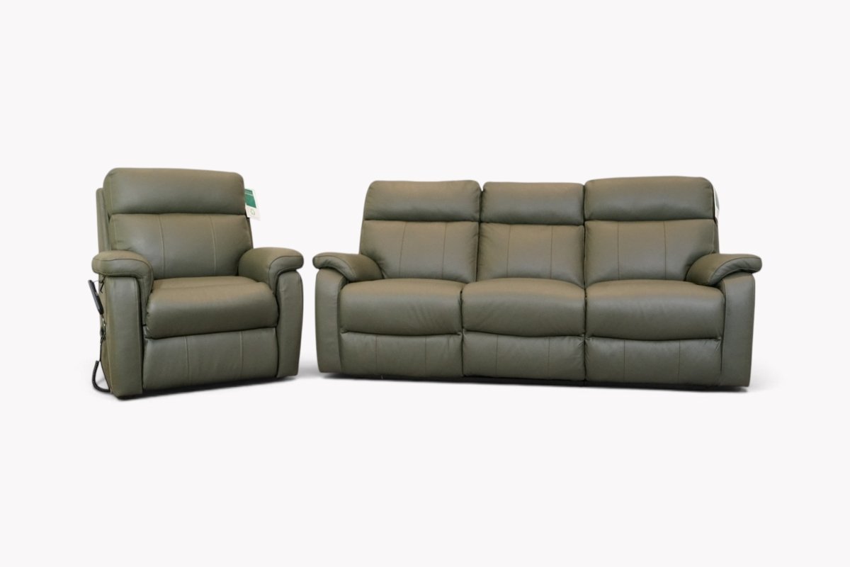 Algate Leather 3 Seater Power Recliner & Rise & Recline Armchair, Mimosa Deep Green