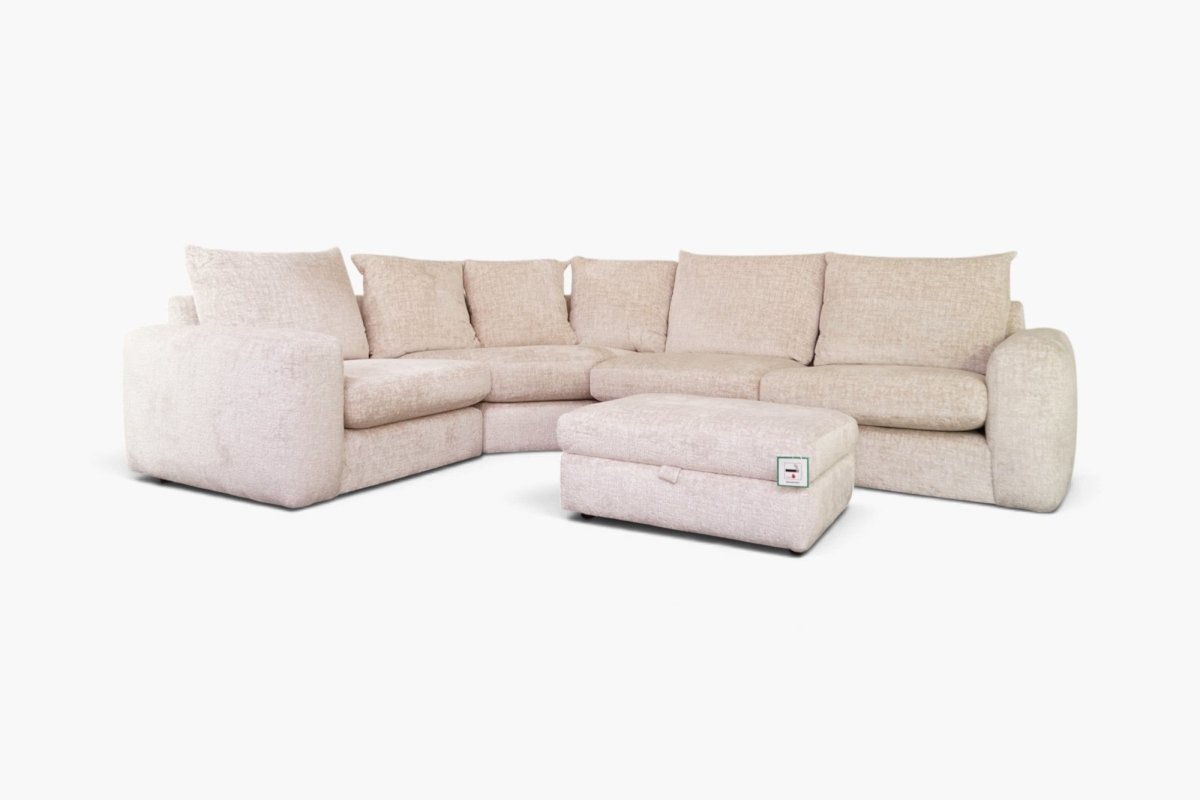Boutique Large LHF Corner Sofa & Footstool, Plain Ivory Chenille