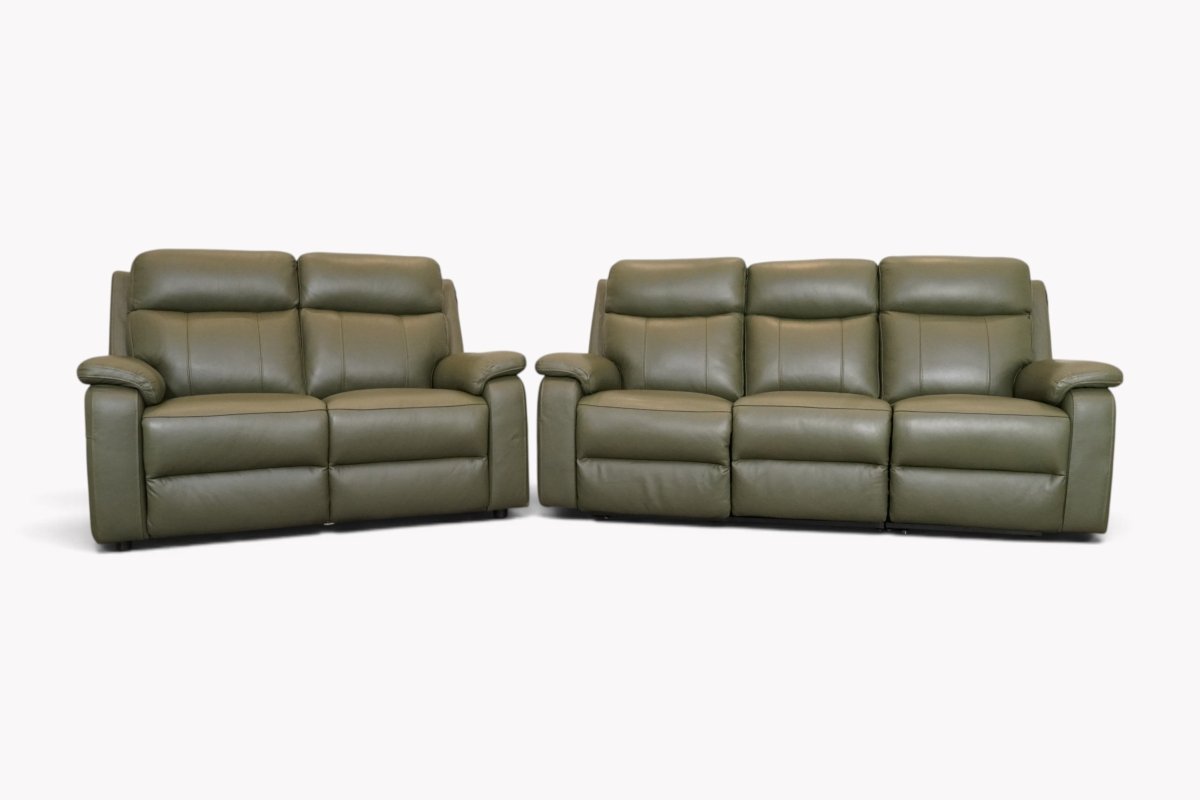 Calboli 3 Seater Power Recliner & 2 Seater Static Sofa Set, Green Leather