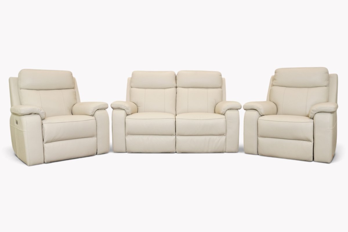 Calboli Leather 2 Seater & 2 Armchairs, Power Reclining, Macadmai Moon White