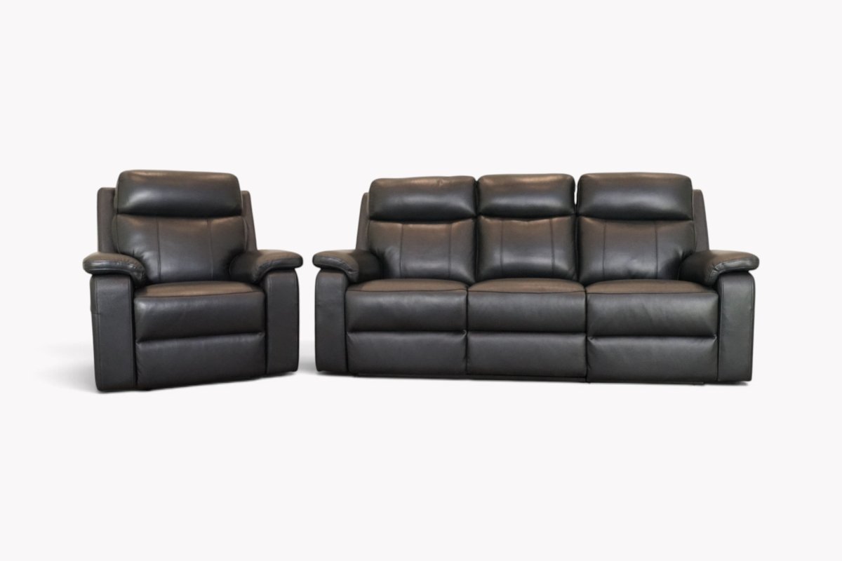 Calboli Leather 3 Seater Sofa & Armchair, Power Reclining, Macadamia Black