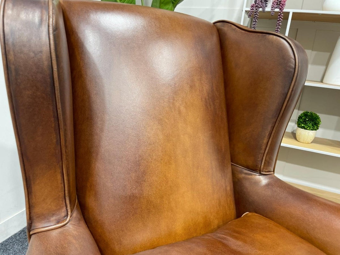 Compton Leather Wing Armchair, Hand Antique