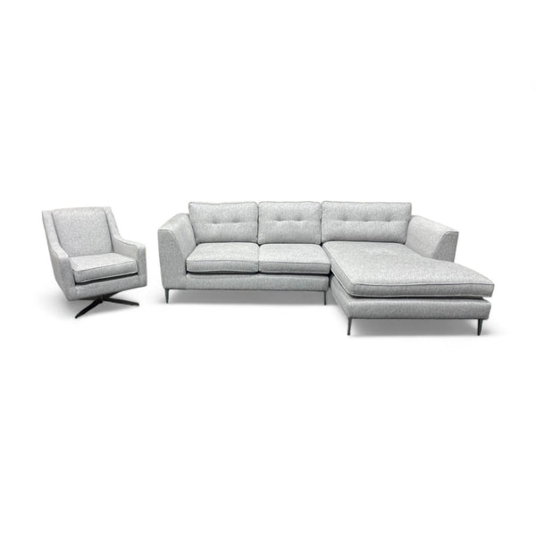 Conza Large Right Hand Facing Chaise Sofa & Swivel Chair, Barona Silver