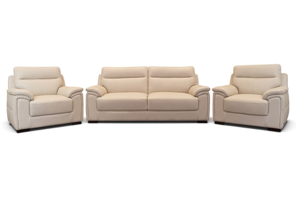 Cosina Leather 3 Seater Sofa & 2 Armchairs, Macadamia Moon White