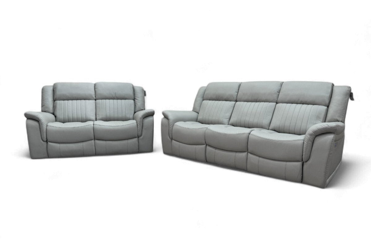 Domino Power Reclining 3 + 2 Seater Sofa, Dark Grey Leather