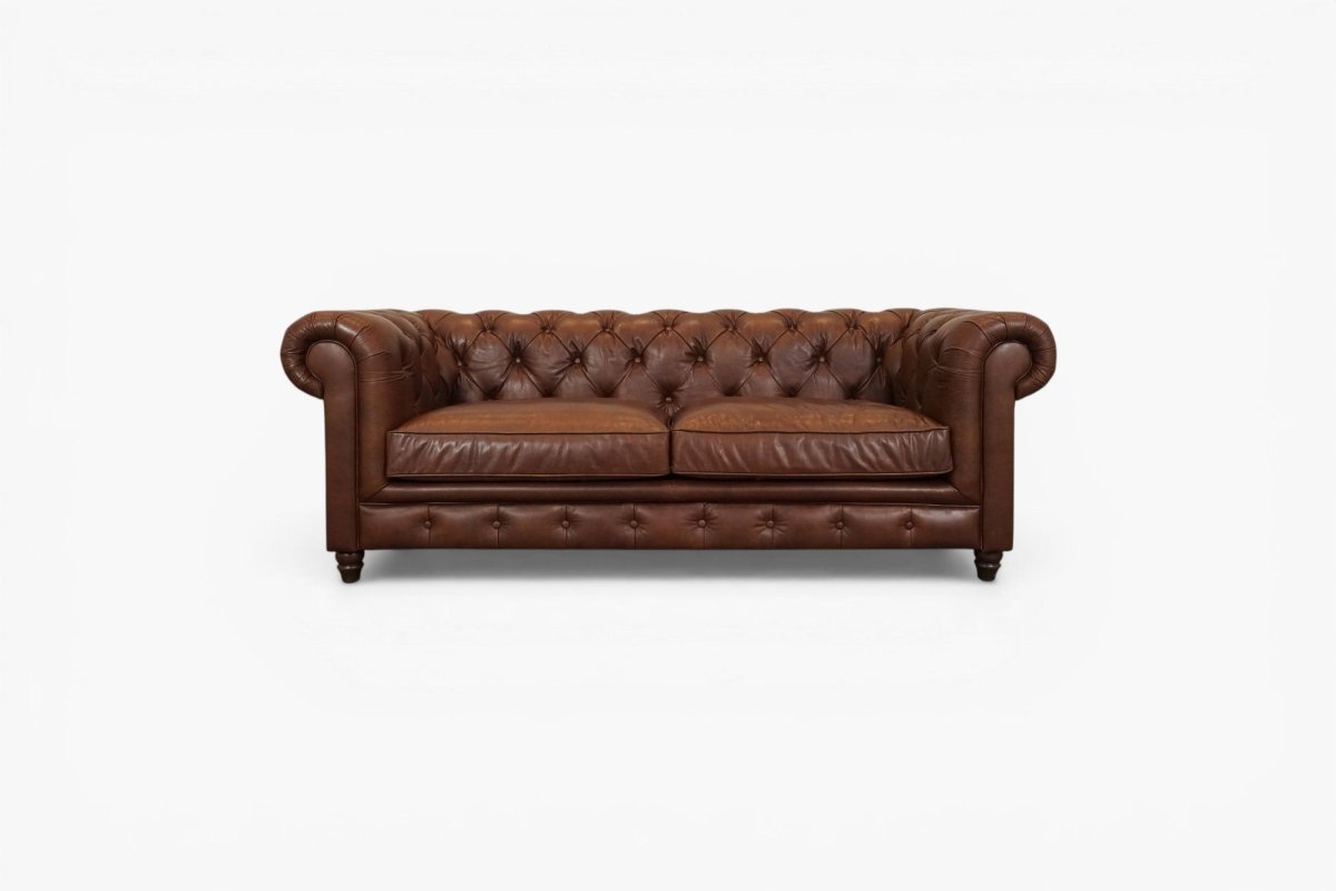 Halo Earle Chesterfield Large 3 Seater Leather Sofa, Antique Whisky