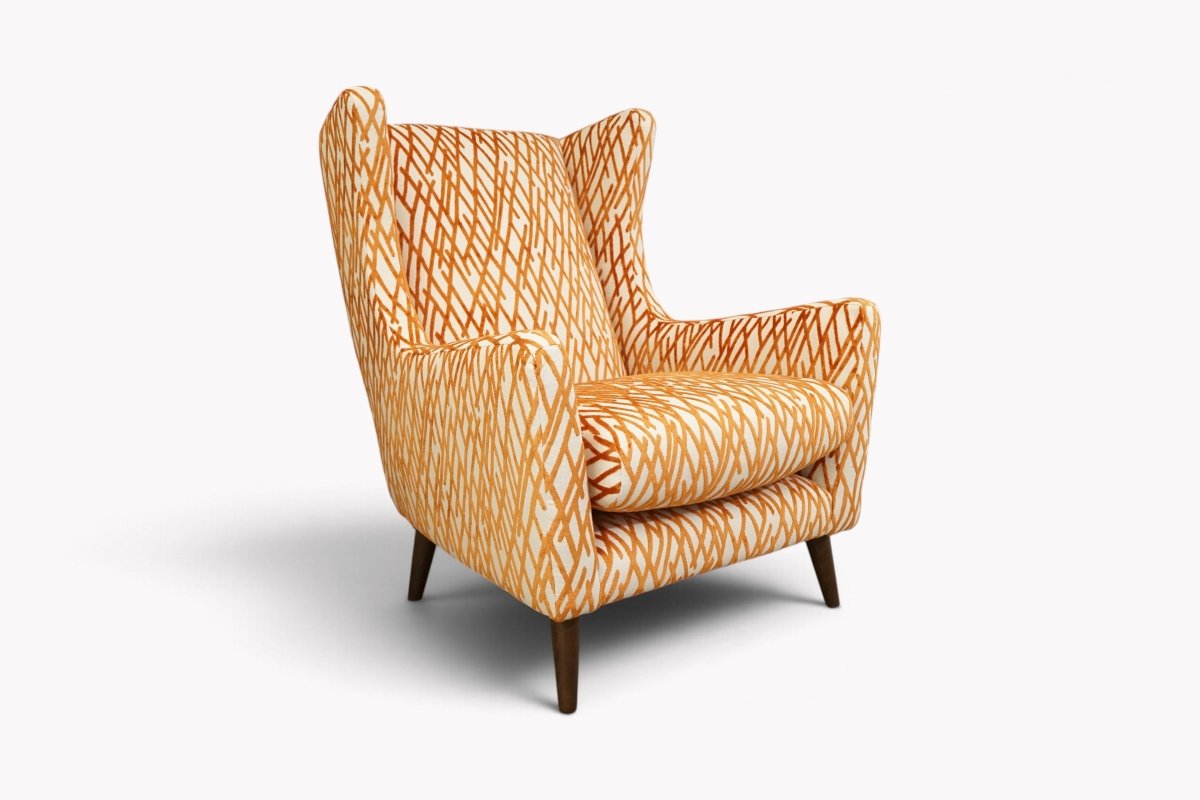Hattie High Back Accent Chair, Shanghai Burnt Orange Pattern