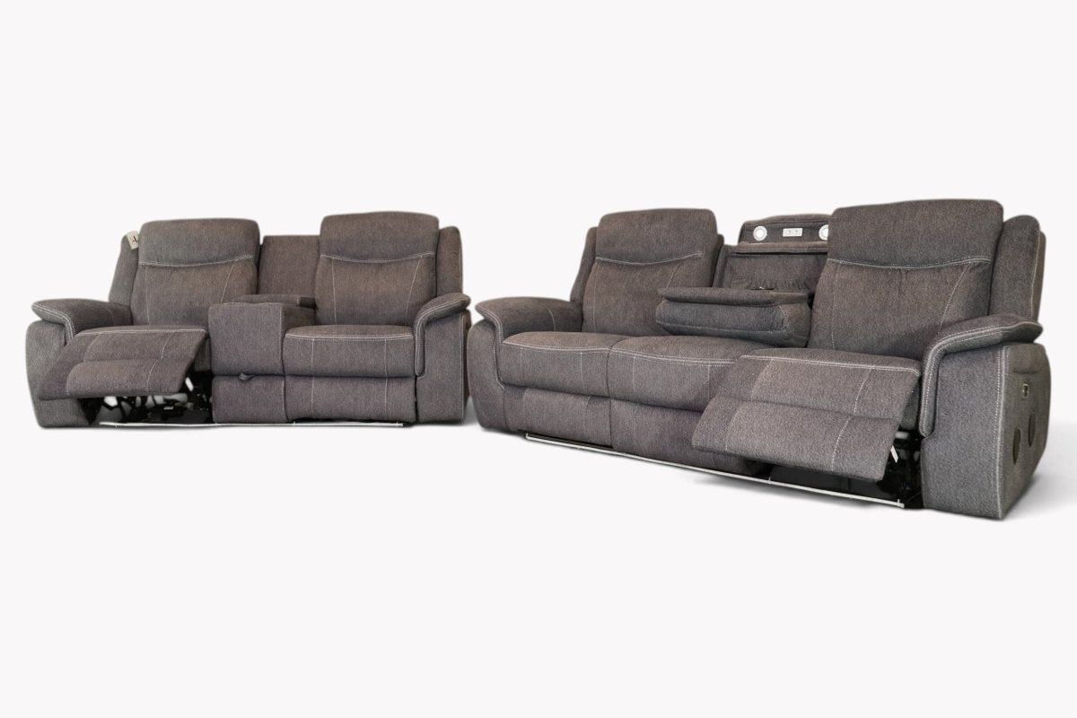 I-Tech 3 + 2 Seater Fabric Sofa Set, Chunky Weave Charcoal Grey