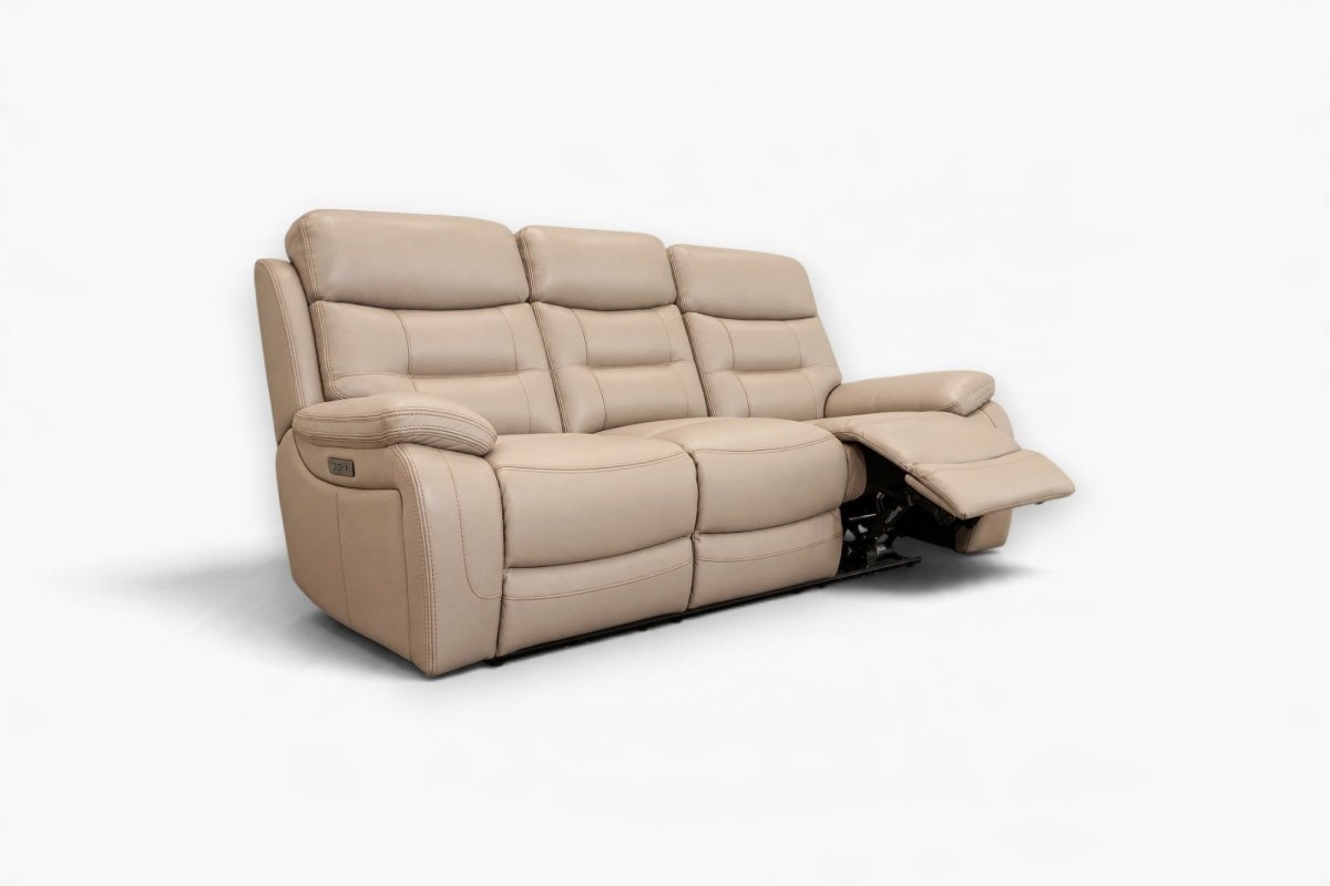 Kensington 3 Seater Power Recliner Leather Sofa, Light Grey Leather