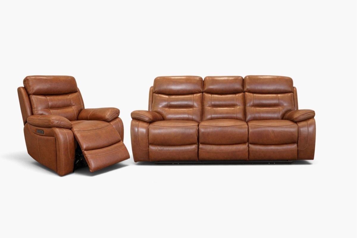 Kensington Power Reclining 3 Seater Sofa & Armchair, Saddle Leather