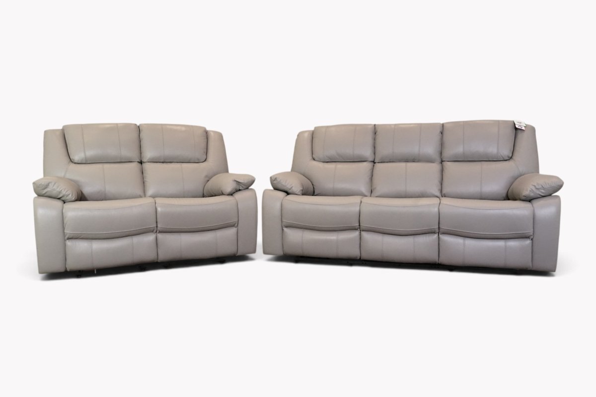 Las Vegas Leather 3 + 2 Seater Power Recliner Sofa, Steel Grey