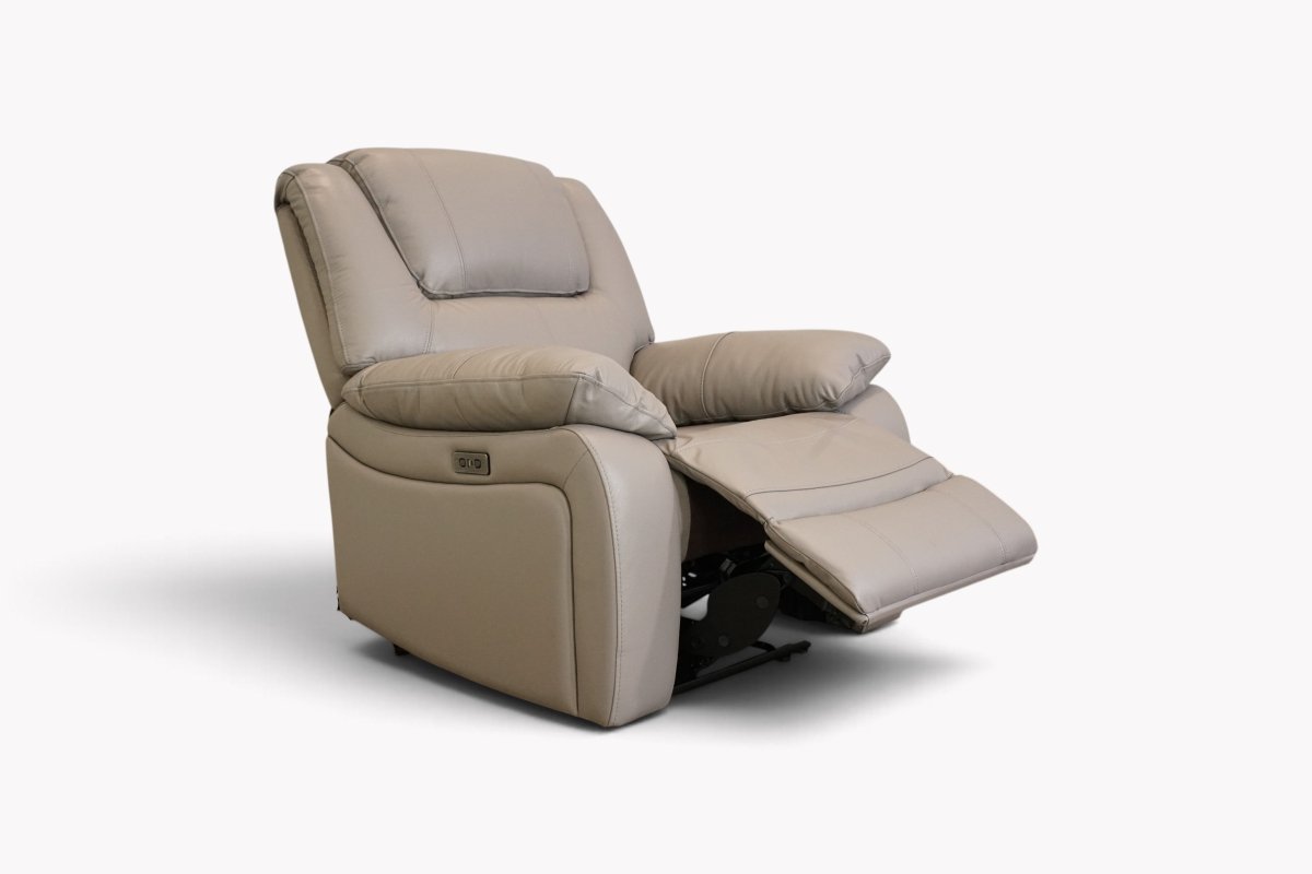 Las Vegas Leather Power Recliner Armchair, Steel Grey