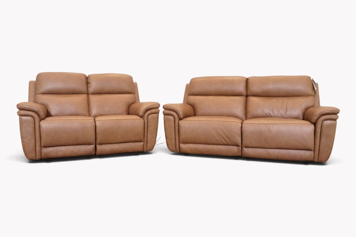 Maer 3 & 2 Seater Reclining Sofa Set, Cognac Leather