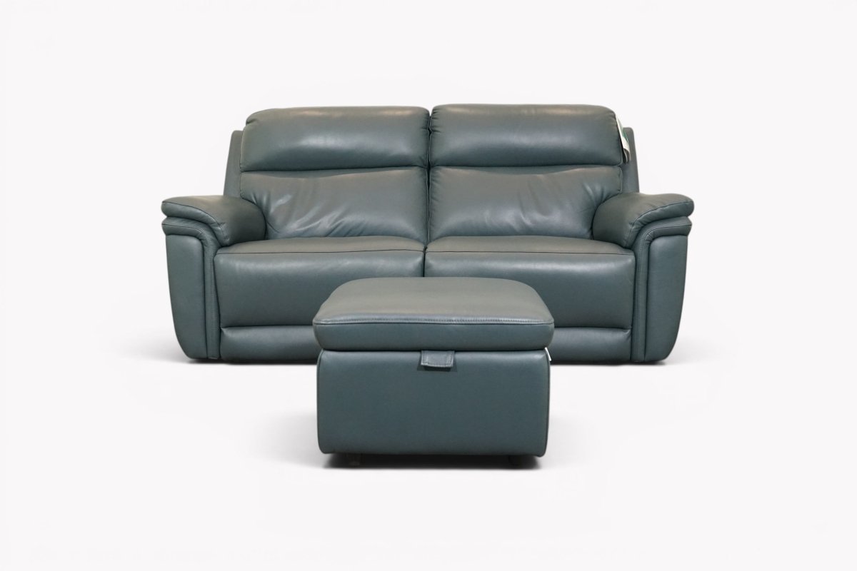 Maer Leather 3 Seater Power Reclining Sofa, Blue