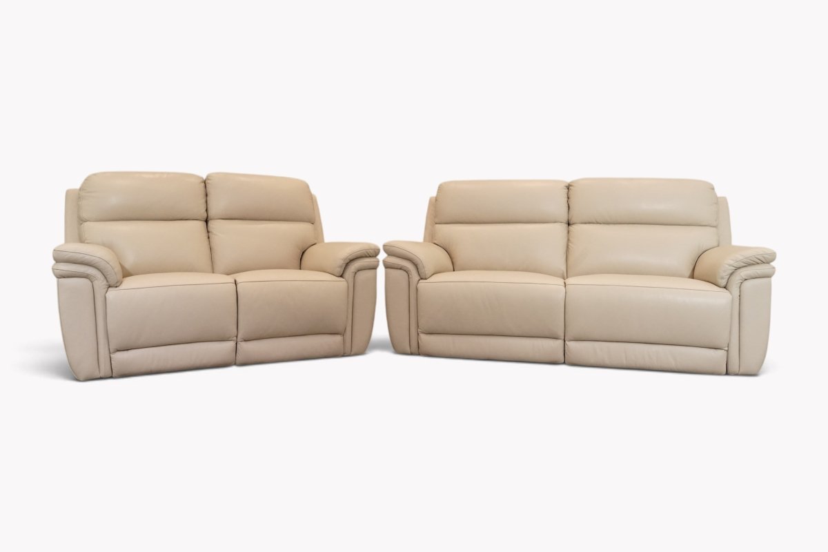 Maer Leather 3+2 Seater Power Recliner Sofa with Power Head Tilt, Macadamia Cream