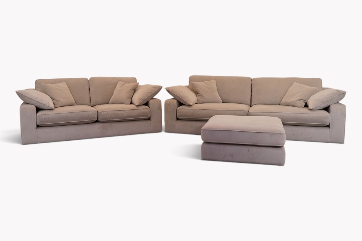 Manhattan 4 Seater Split Fabric Sofa, 2 Seater Sofa & Large Ottoman, Plush Platinum