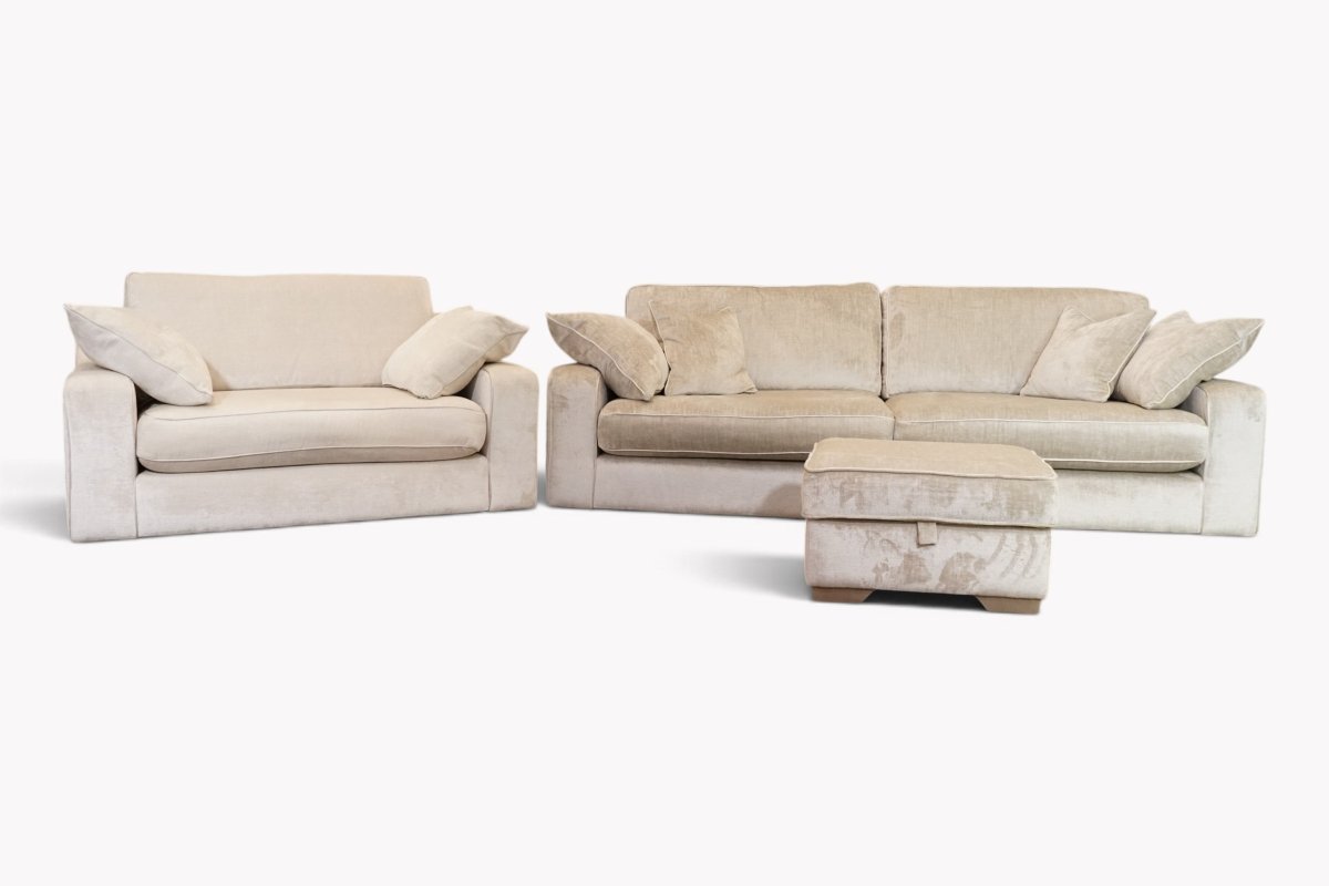 Manhattan 4 Seater Split Sofa, Snuggler Chair & Footstool, Serena Silk Fabric