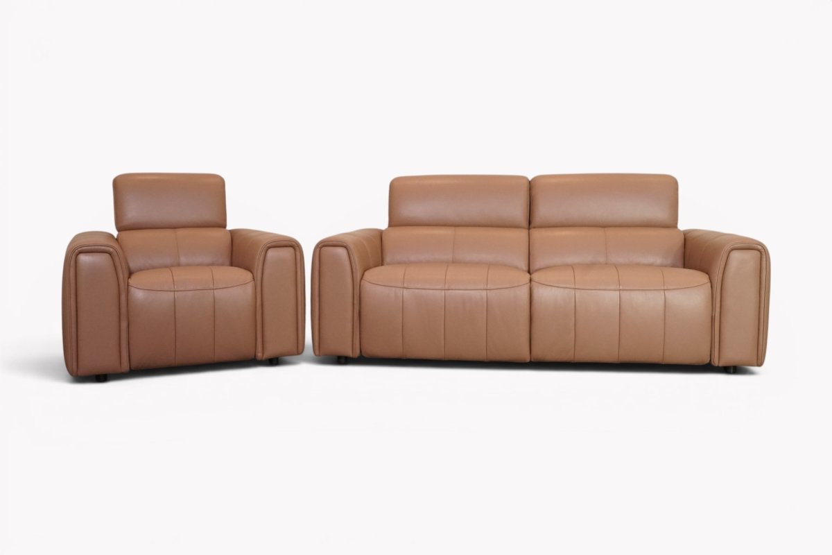 Mirella Power Recliner 3 Seater Sofa & Armchair with Power Headrest, Butter Tan Leather