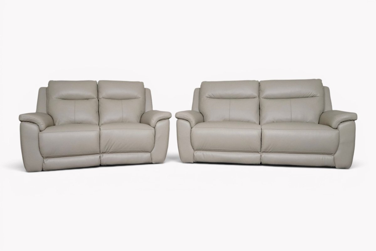 Navona Leather 3 & 2 Seater Power Recliner Sofa, Club Cloudy