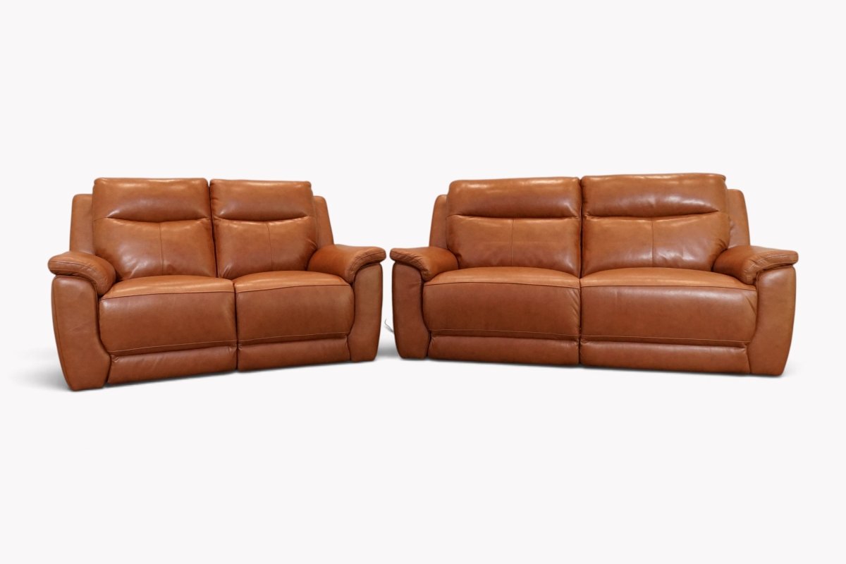 Navona Leather 3 & 2 Seater Power Recliner Sofa, Club Cognac