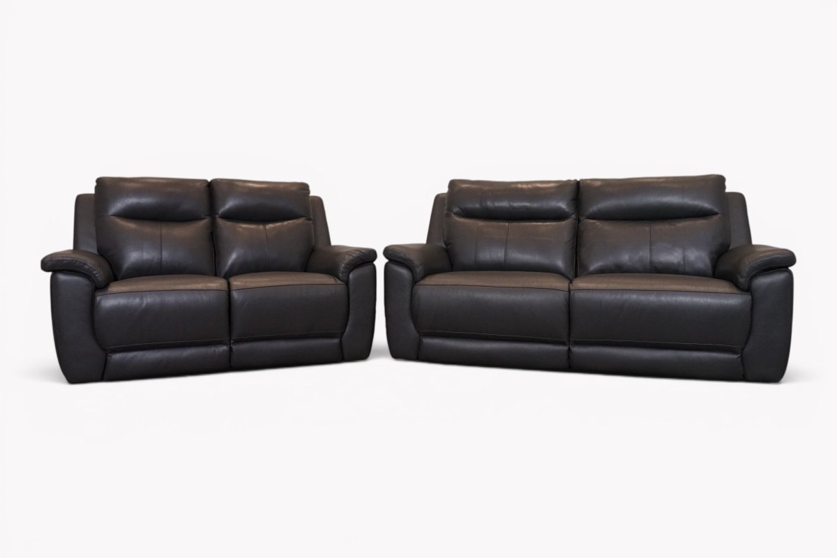 Navona Leather 3 & 2 Seater Power Recliner Sofa, Florida Steel