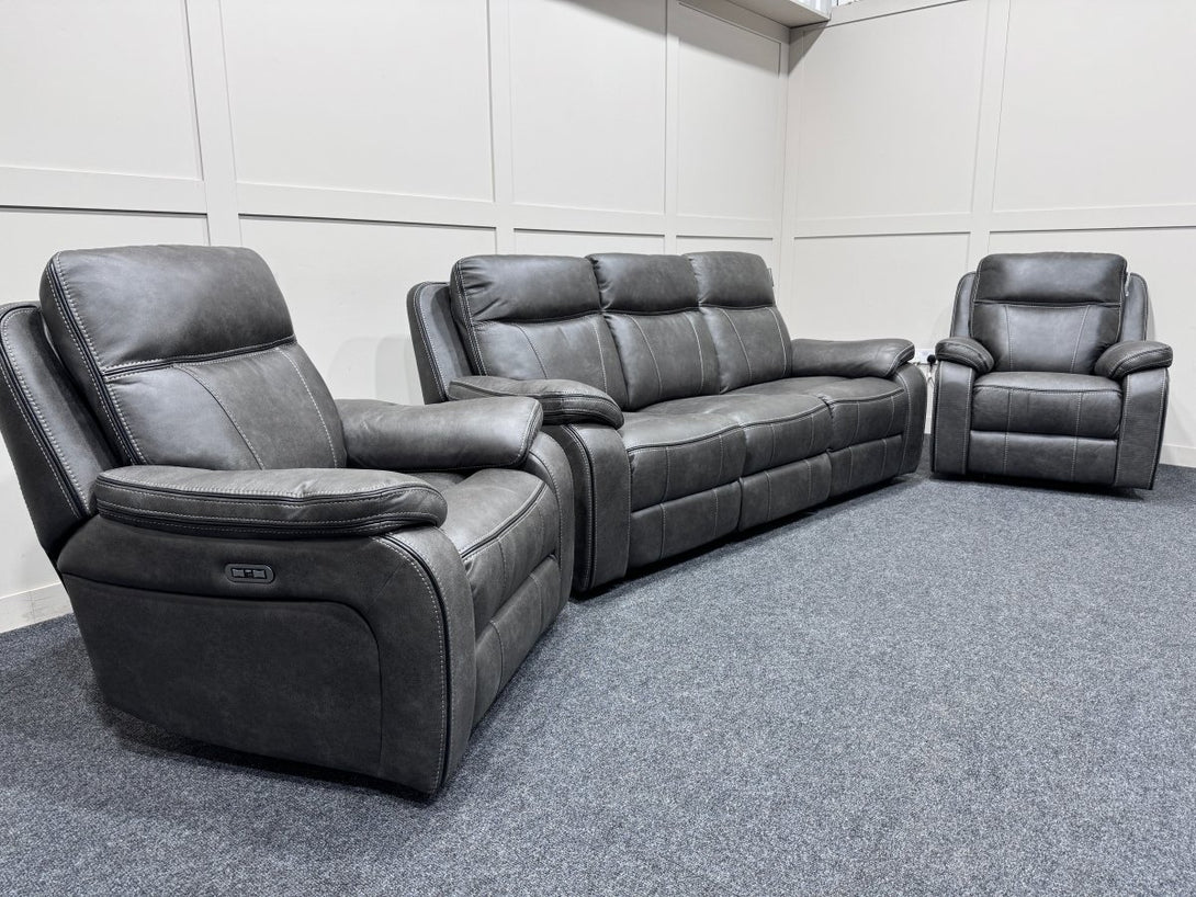 New Vinson 3 Seater Power Reclining Sofa & 2 x Power Reclining Armchairs, Graphite Grey