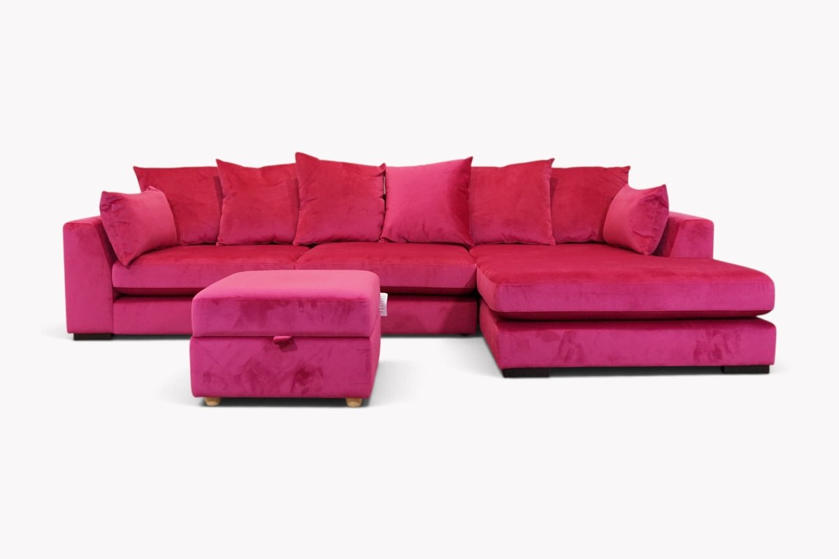 Plushy Velvet Pillow Back Right Hand Facing Large Chaise End Sofa, Sensual Pink