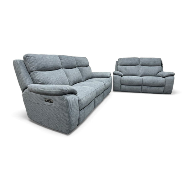 Snug 3 Seater & 2 Seater Fabric Power Recliner Sofas, Grey Weave