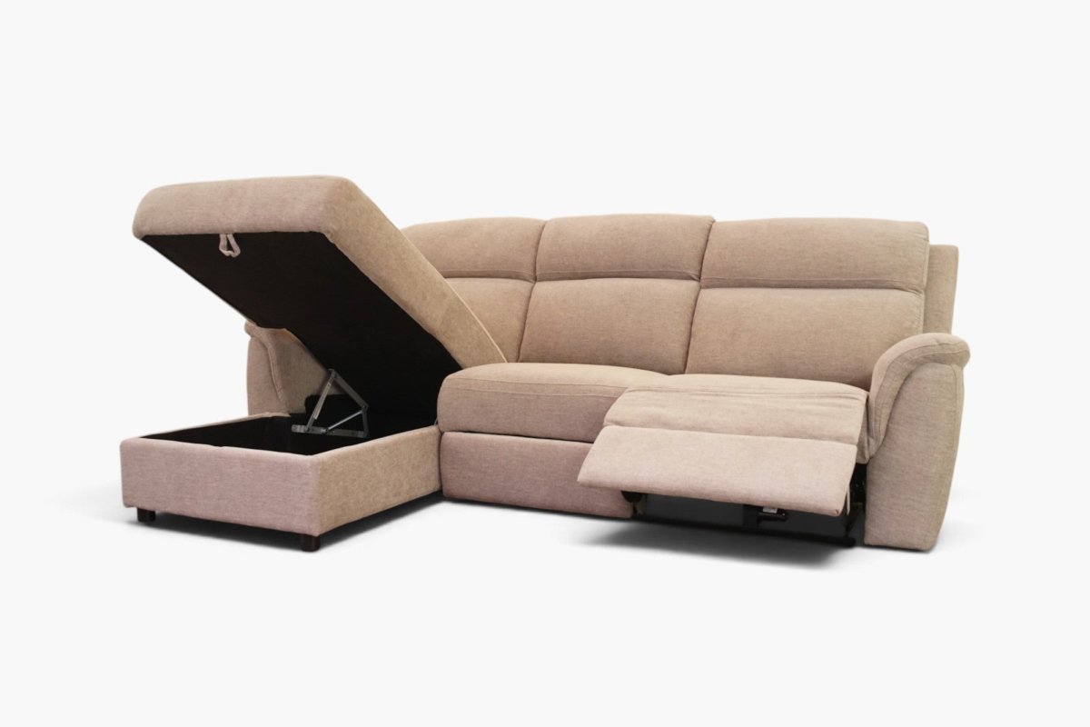 Sogliano 3 Seater Power Reclining Chaise Sofa with Storage, Tweed Latte