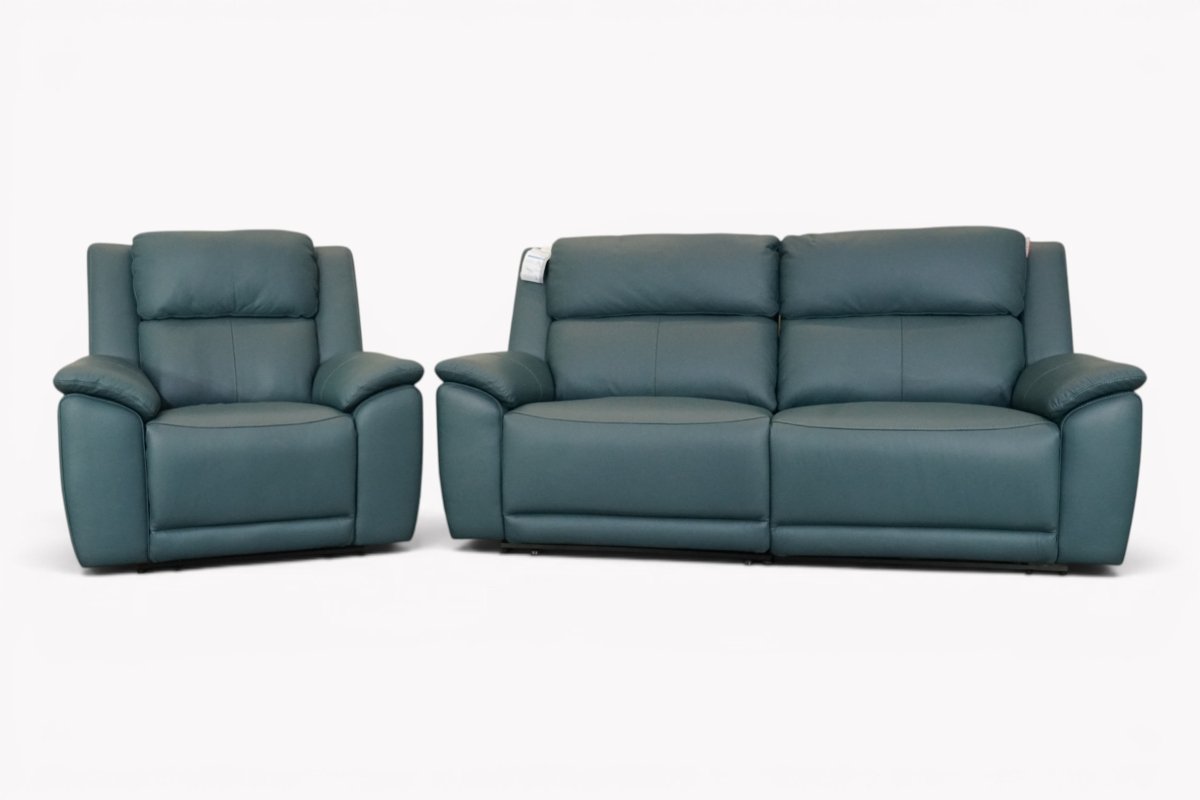 Utah Leather Power Recliner 3 Seater Sofa & Armchair with Power Headrest, Power Lumbar and Heated Seat
