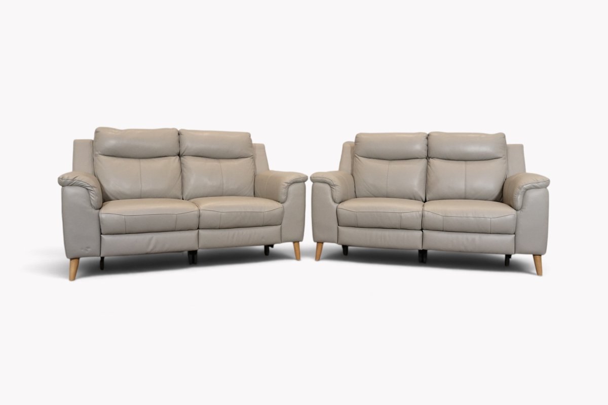 Uxbridge 2 + 2 Seater Leather Power Reclining Sofas, Macadamia Grey