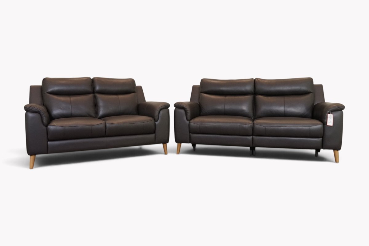 Uxbridge Leather 3 Power Recliner & 2 Seater Static Sofa Set, Macadamia Cocoa