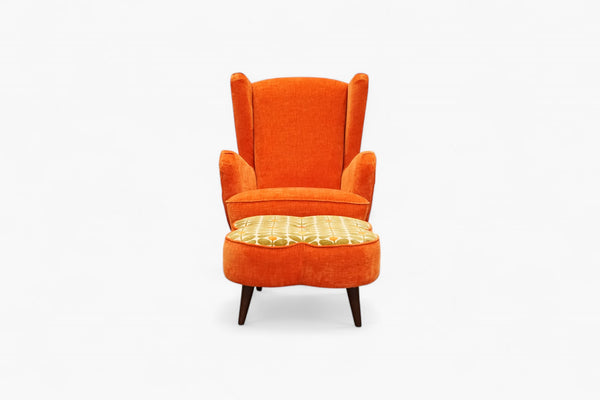 Alma Accent Chair & Daisy Footstool, Derry Orange/ Sixties Stem Fawn