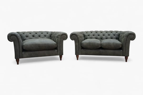 Cromwell Small 2 Seater Sofa & Snuggler, Demetra Green Leather