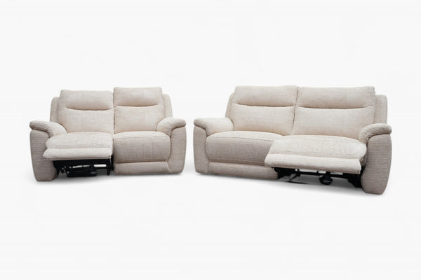 Navona 3+2 Seater Power Recliner Leather Sofas, Chenille Beige
