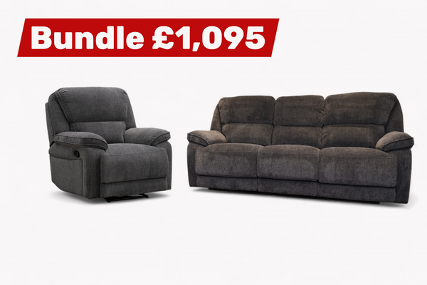 Orlando 3 + 1 Manual Recliner Sofa Set, Chunky Chenille Charcoal