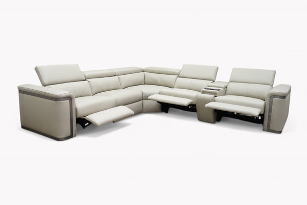 Plaza Large Corner Leather Sofa, Smart Console, Taupe