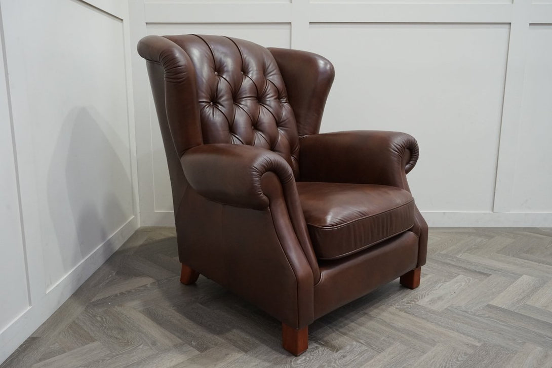 Abraham Leather Wing Chair, Vintage Whiskey