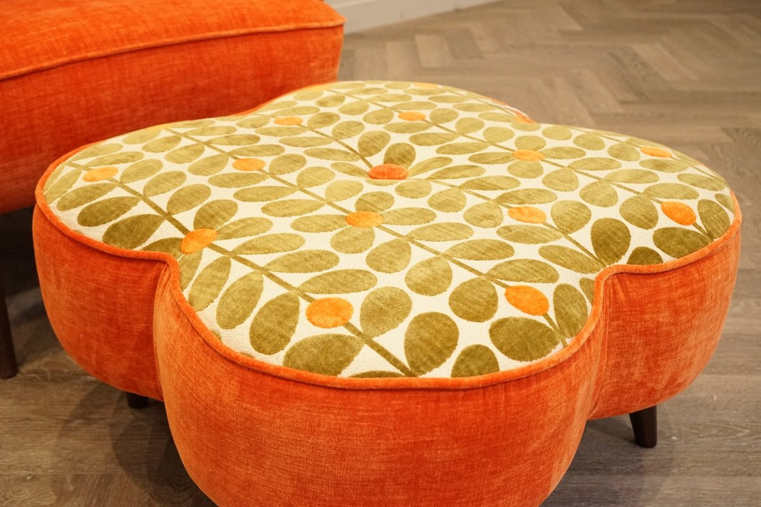Alma Accent Chair & Daisy Footstool, Derry Orange/ Sixties Stem Fawn