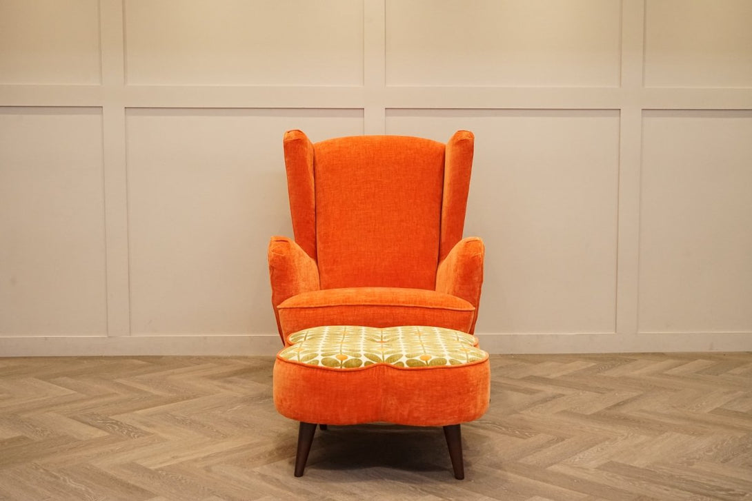 Alma Accent Chair & Daisy Footstool, Derry Orange/ Sixties Stem Fawn