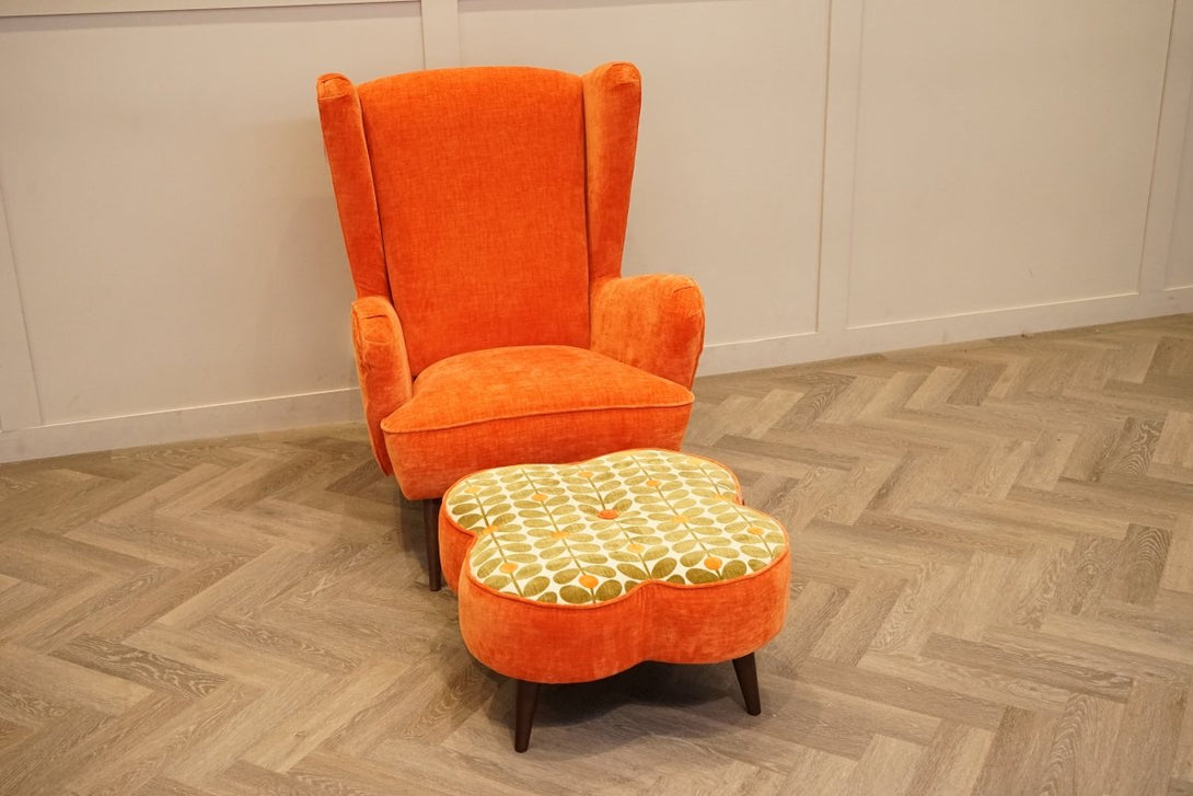 Alma Accent Chair & Daisy Footstool, Derry Orange/ Sixties Stem Fawn
