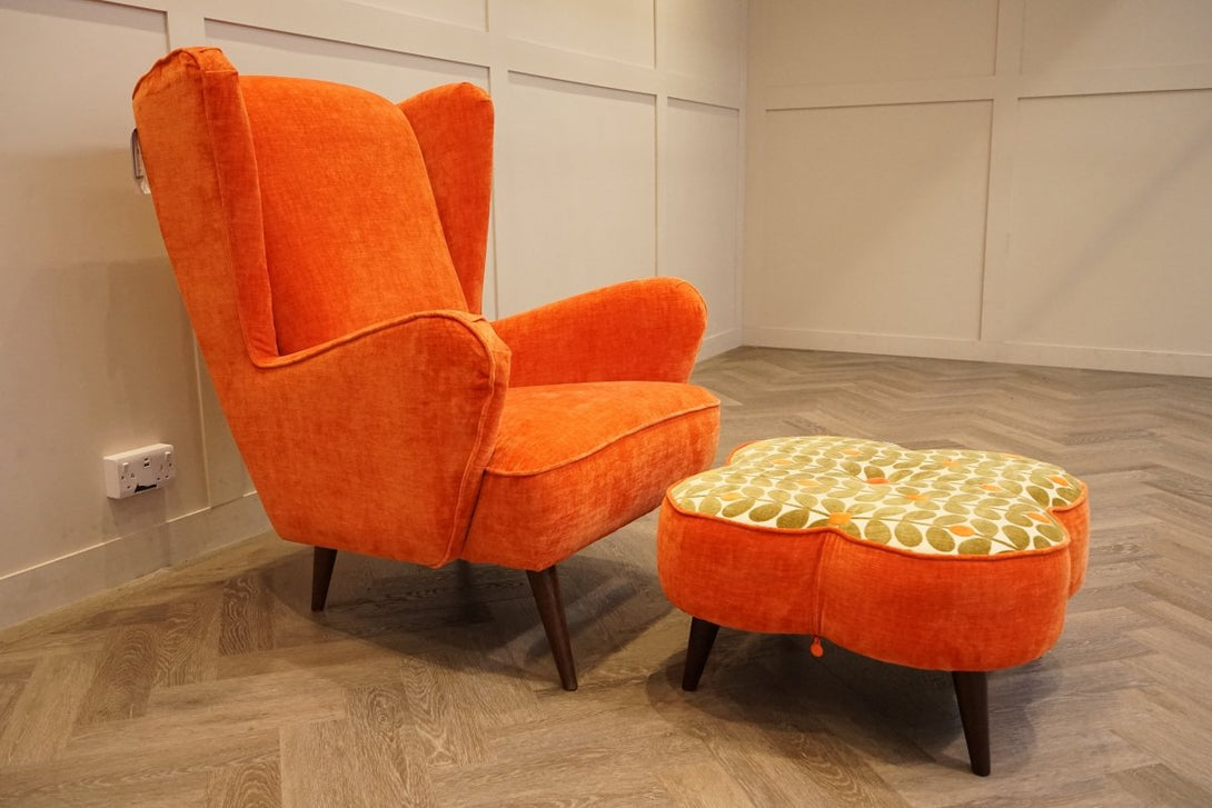 Alma Accent Chair & Daisy Footstool, Derry Orange/ Sixties Stem Fawn
