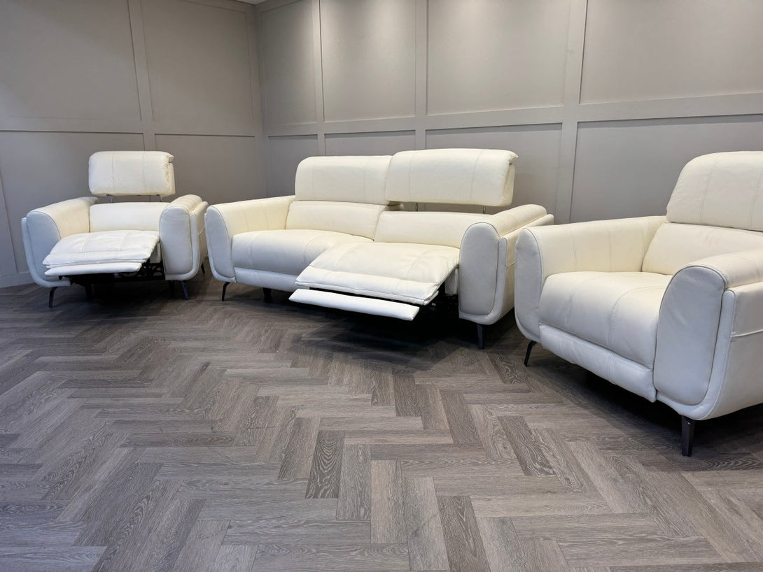 Amber 3+1+1 Seater Sofa Set, Power Recliner & Headrests, Frost Leather