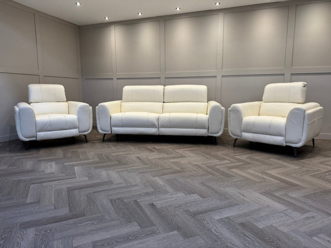 Amber 3+1+1 Seater Sofa Set, Power Recliner & Headrests, Frost Leather