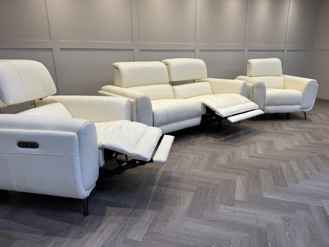Amber 3+1+1 Seater Sofa Set, Power Recliner & Headrests, Frost Leather
