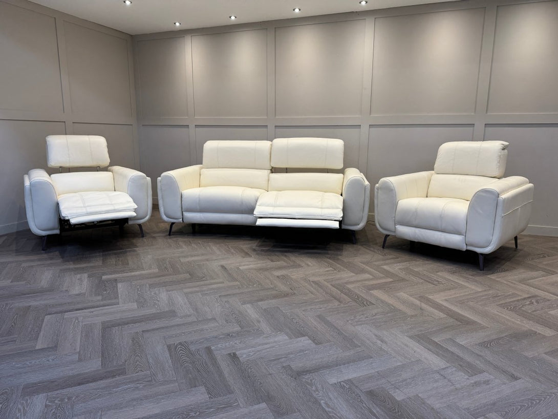 Amber 3+1+1 Seater Sofa Set, Power Recliner & Headrests, Frost Leather