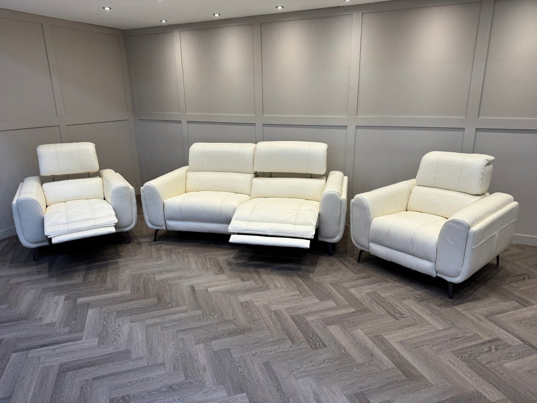 Amber 3+1+1 Seater Sofa Set, Power Recliner & Headrests, Frost Leather