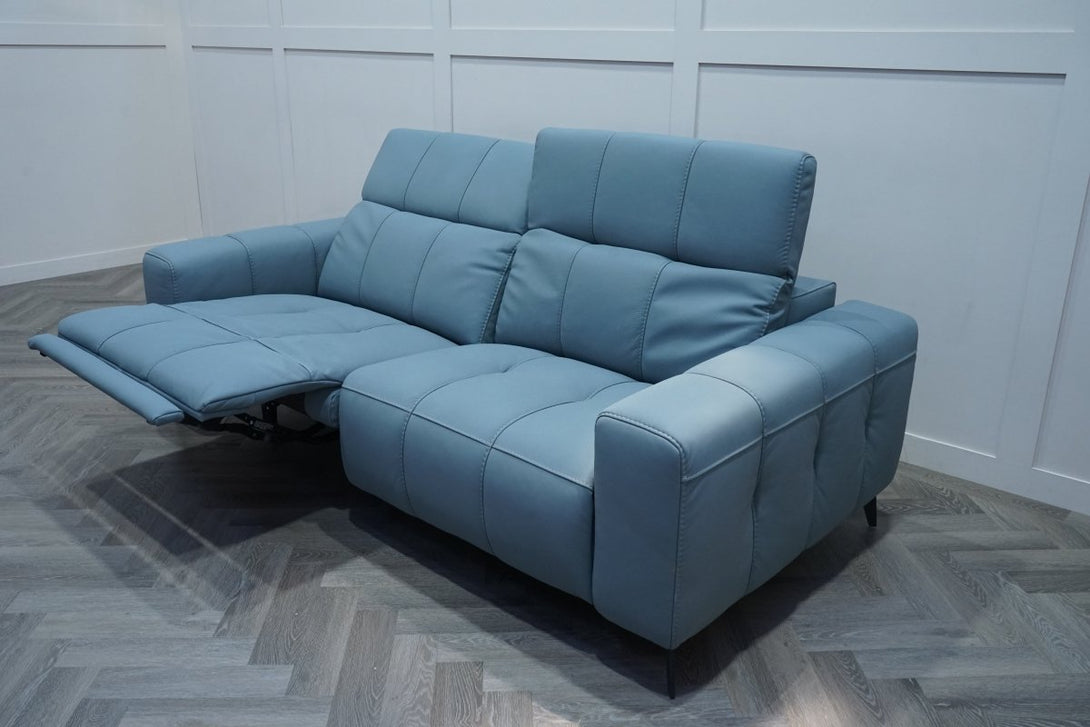 Ambience 3 Seater Power Recliner Leather Sofa, Aegean Blue