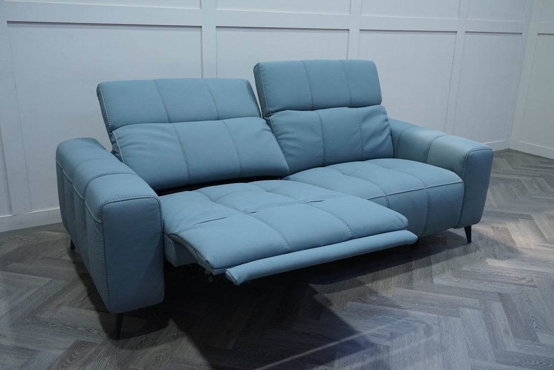 Ambience 3 Seater Power Recliner Leather Sofa, Aegean Blue