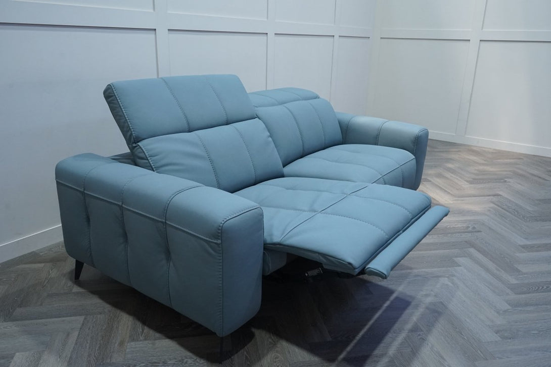 Ambience 3 Seater Power Recliner Leather Sofa, Aegean Blue